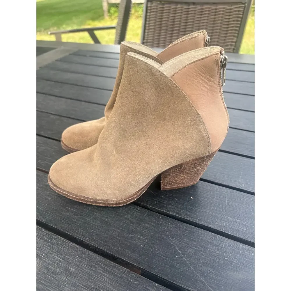 Chocolat Blu Calf Suede Leather Ankle Boots Size 7 Taupe Western Booties